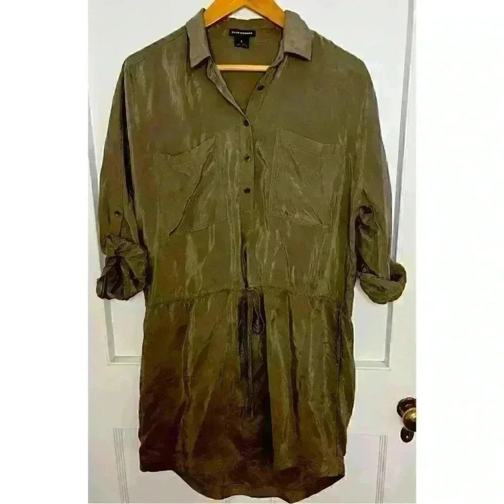 Women's Club Monaco Shirt Dress in Olive Green Size M